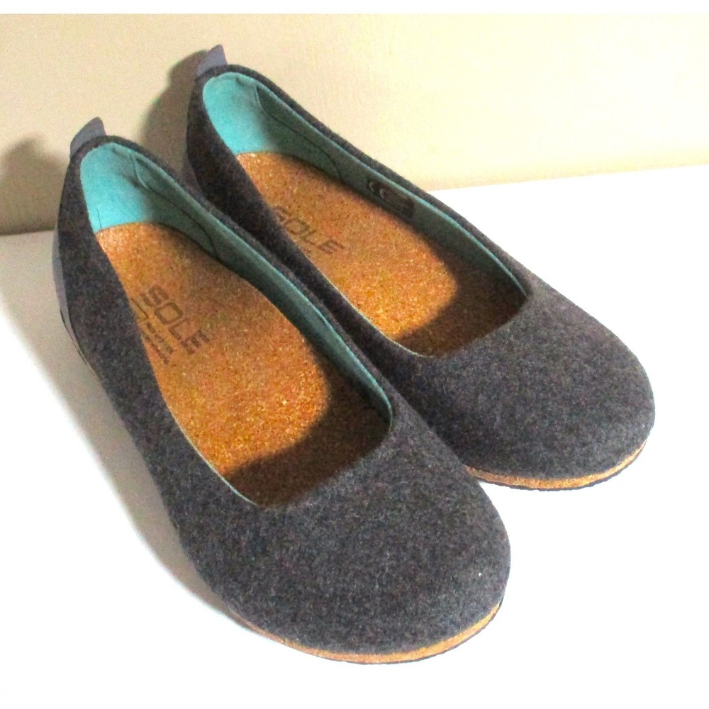 SOLE ReCORK Felt Ballet Flats Charcoal Gray Recycled Cork Footbed Womens 5.5 ECO